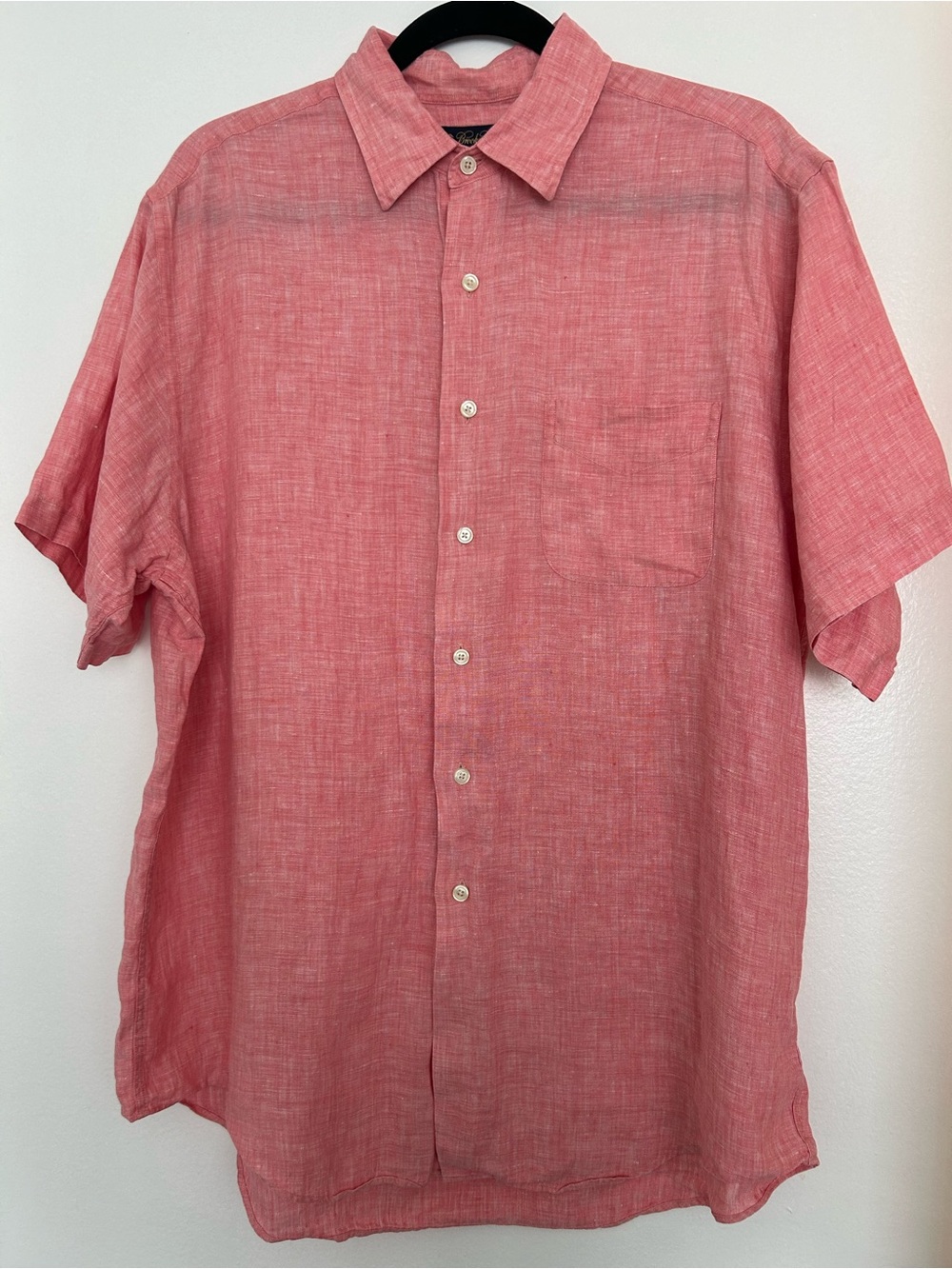 Brooks Brothers Irish Linen Shirt Mens Large Short Sleeve Button Down